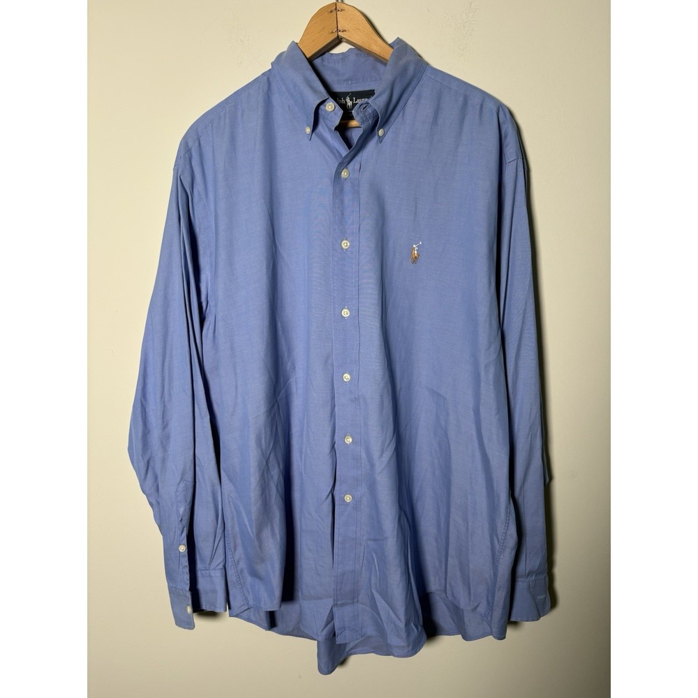 Ralph Lauren Yarmouth Shirt Mens 16.5 35 Blue Pinpoint Oxford Cotton Long Sleeve